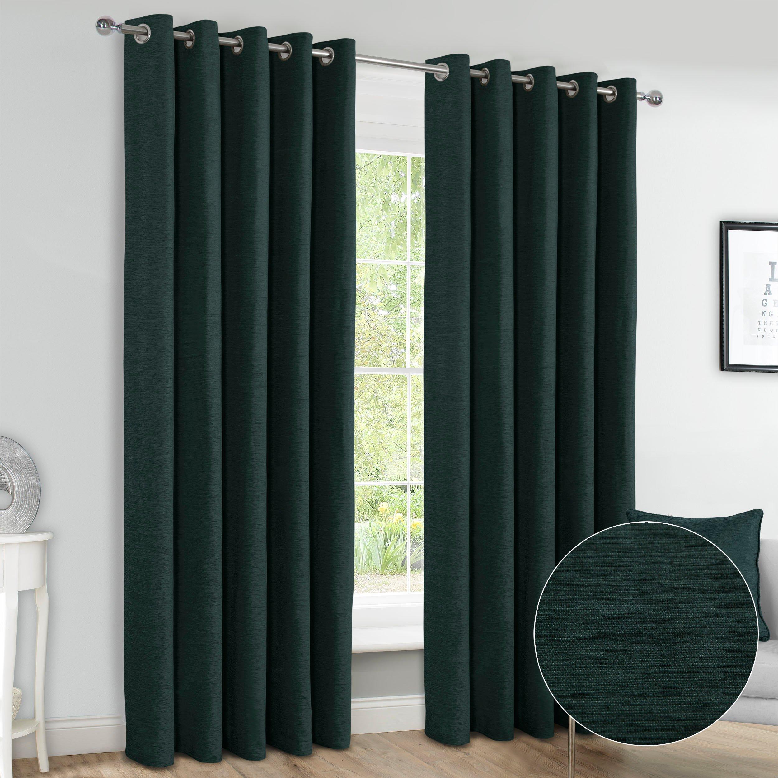 Canterbury Chenille Lined Blackout Eyelet Curtains Pair